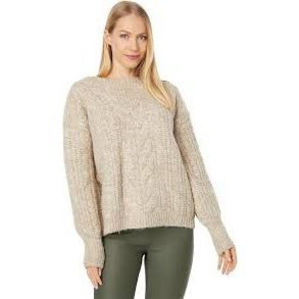 American Eagle Women's L Cable Knit Pullover Sweater Beige Cream Angora Wool
